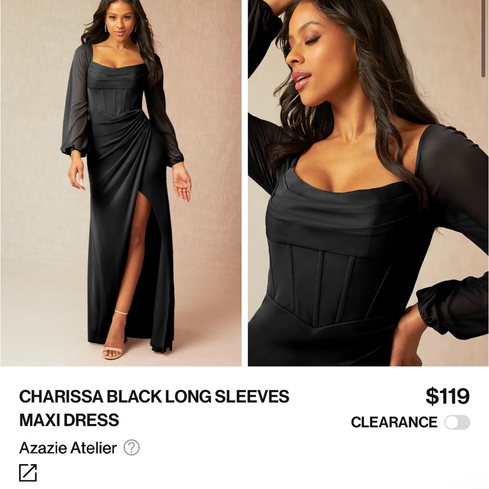 Azazie Black Long Sleeve Dress - Picture 3 of 3
